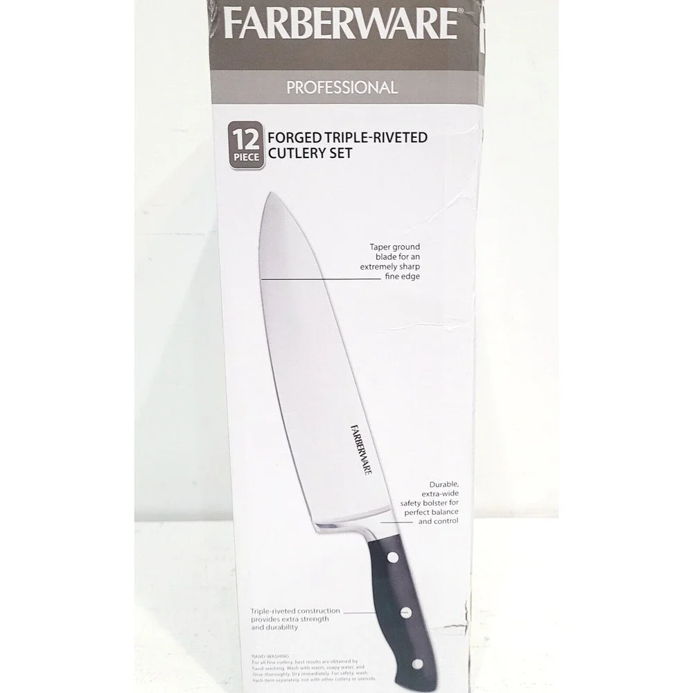 Farberware 12-Piece Forged Knife Set – High-Carbon Steel, Triple Riveted Handles