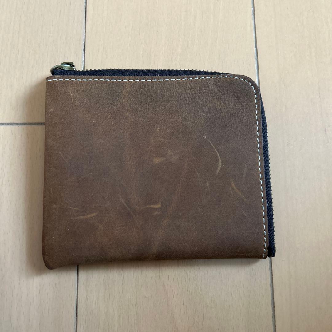 Wallet Coin Purse - Genuine Cowhide Leather - Slim Card Case - L-Shaped Zipper - Brown